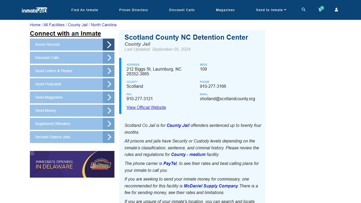 Scotland County NC Detention Center - Inmate Locator